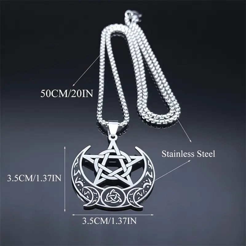 Witch Knot Pentagram Triple Moon Goddess Necklace