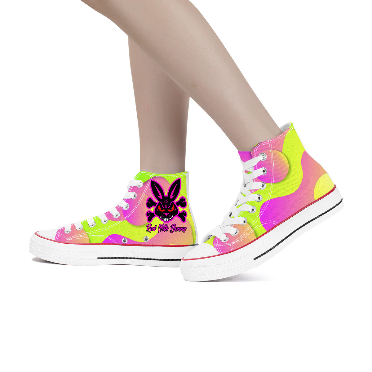 Rad Moto Bunny, Coulorful, High Top Canvas Shoes