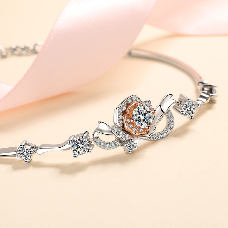 Rose Silver Inlaid Moissanite Bracelet