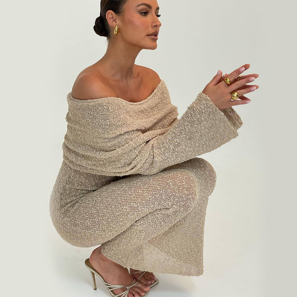 Shoulder Knitted Long-sleeved Dress