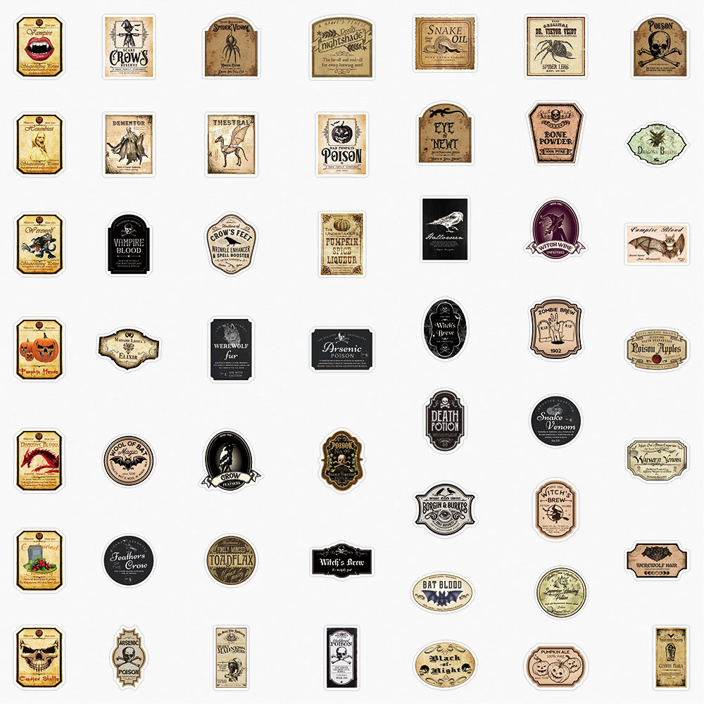 50 Vintage Halloween Bottle Stickers