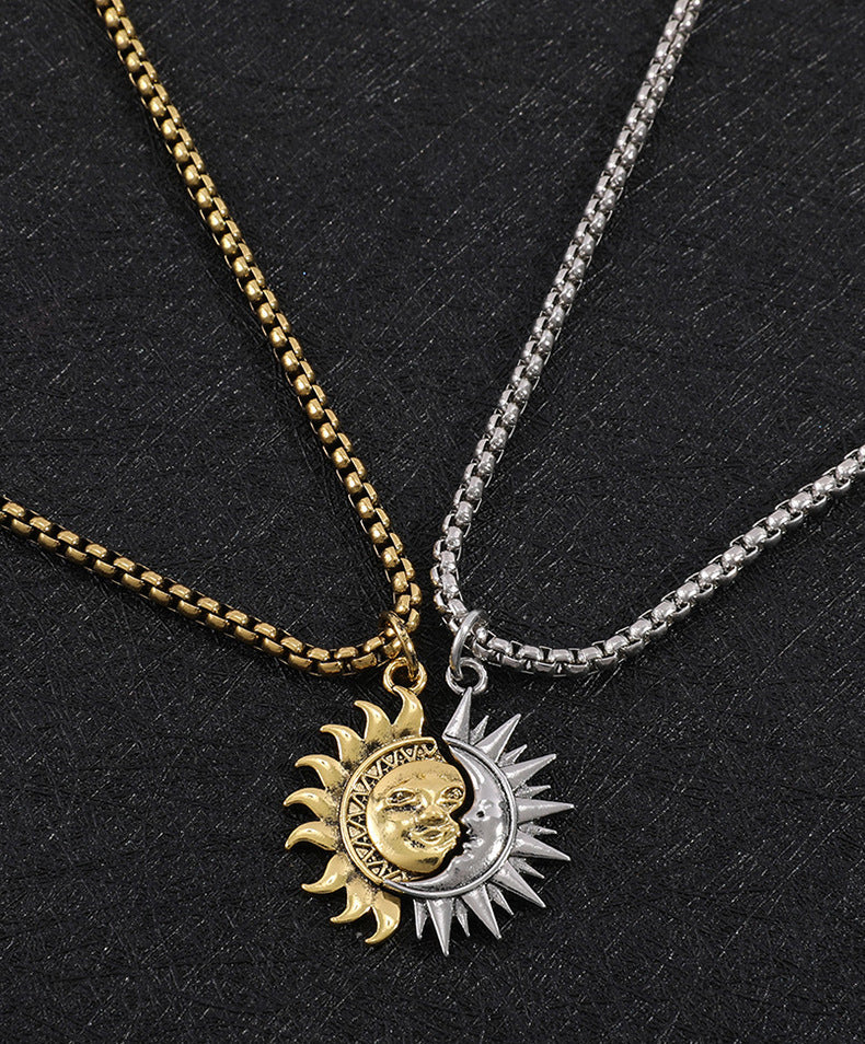 Sun And Moon Titanium Steel Couple's Necklace / Earings