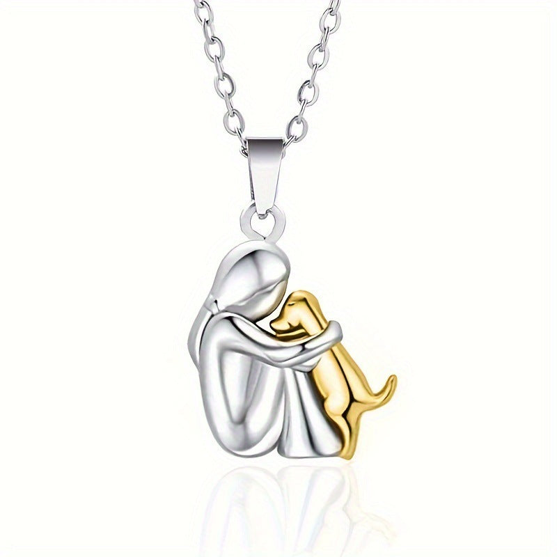 Little Girl and Dog Hug Necklace