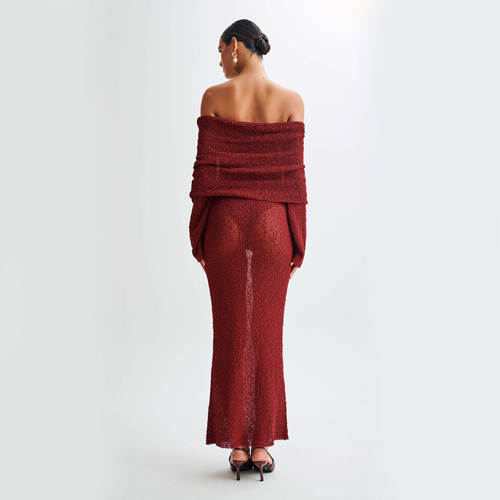 Shoulder Knitted Long-sleeved Dress