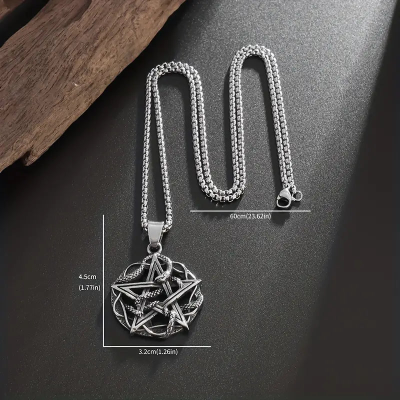 Pentagram Snake Pendant Necklace.