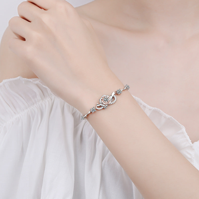 Rose Silver Inlaid Moissanite Bracelet