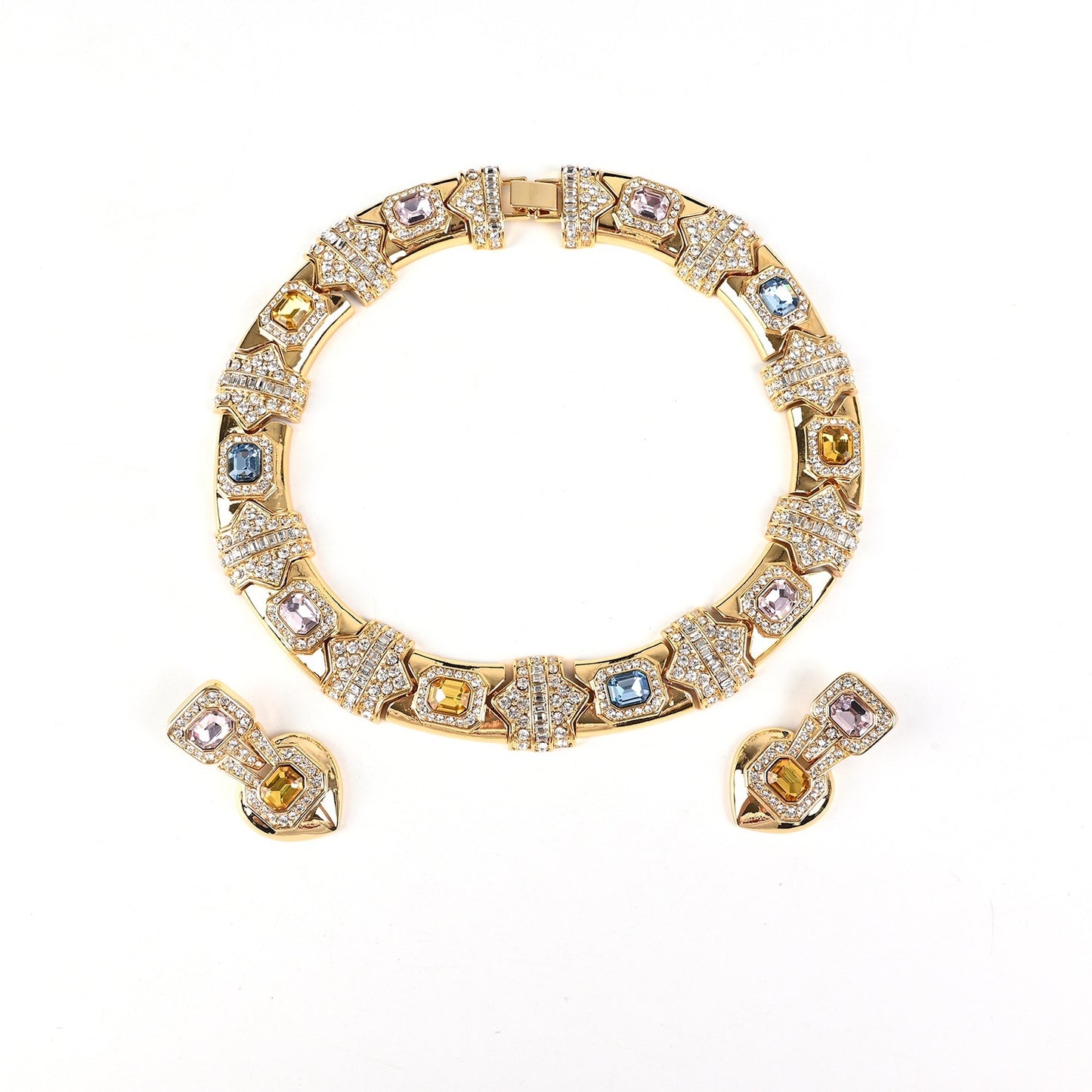 Vintage Court Style Geometric Necklace & Earrings Suit