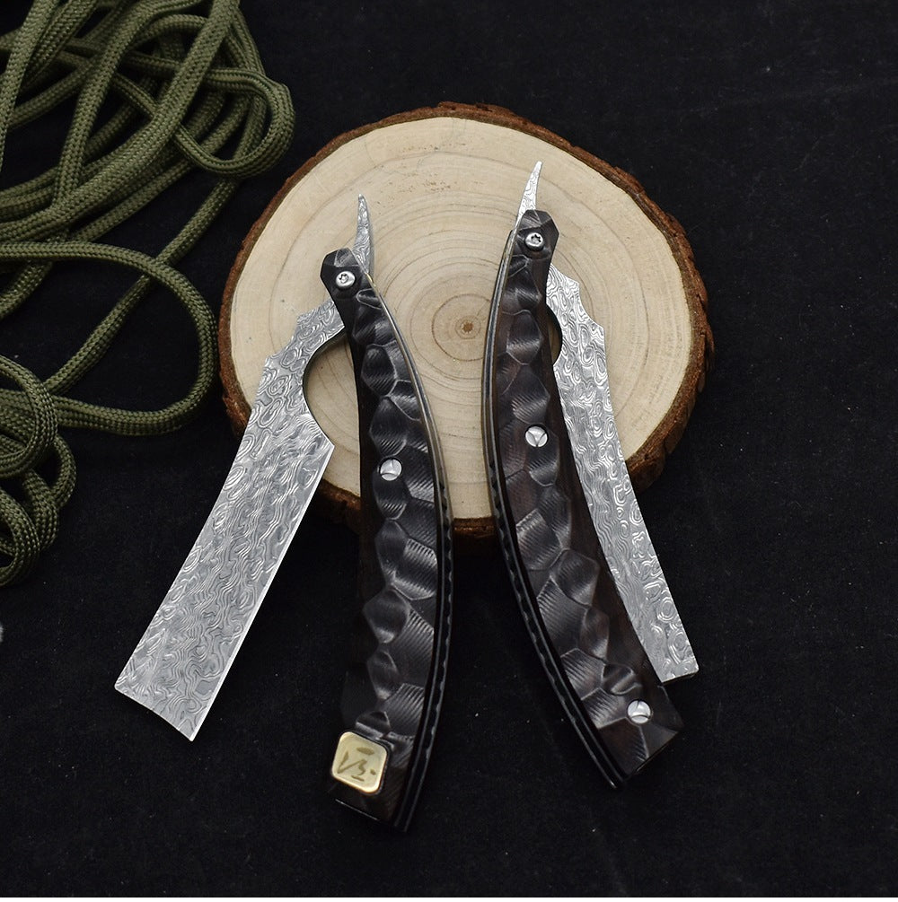 Damascus Shaver Folding Knife