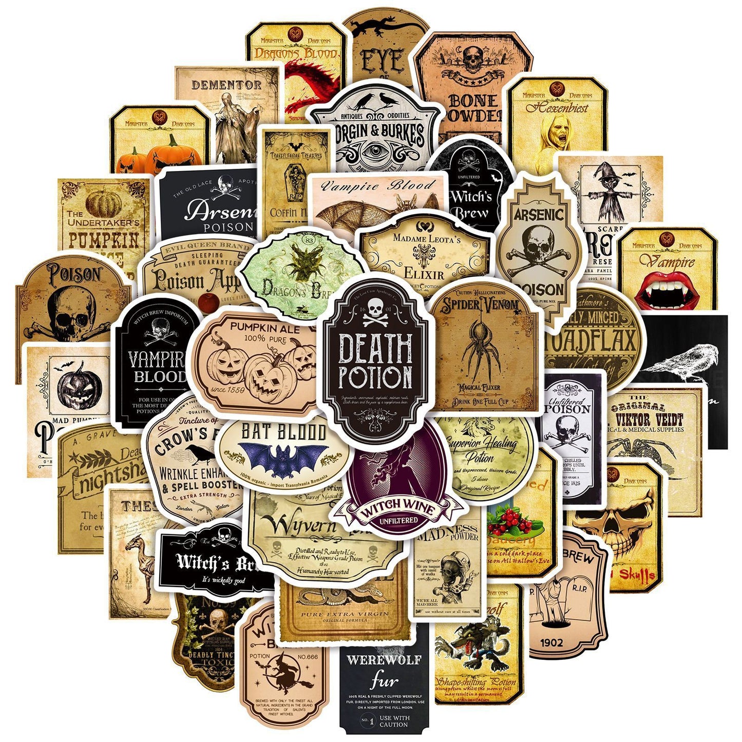 50 Vintage Halloween Bottle Stickers