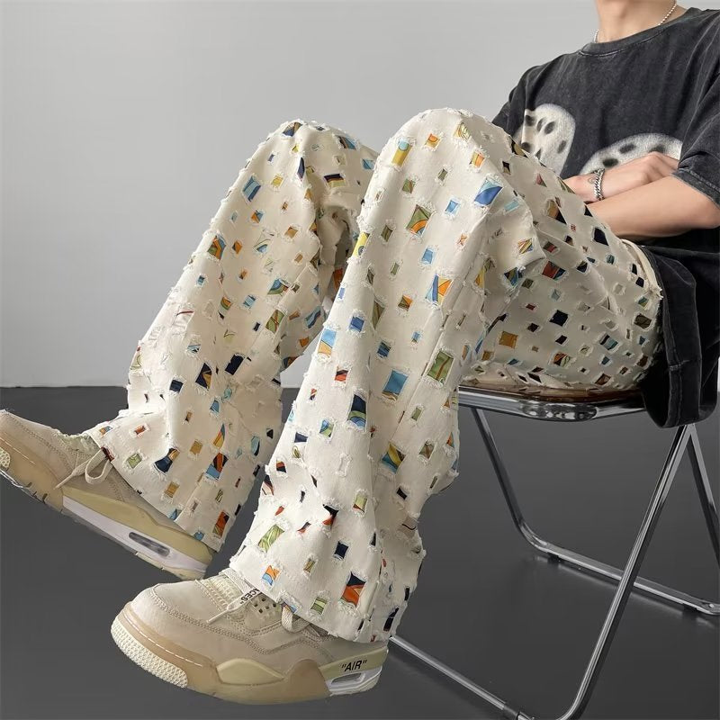 Plaid Ripped Design Pants