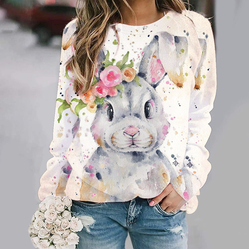 Women's Bunny Print Long Sleeve T Shirt