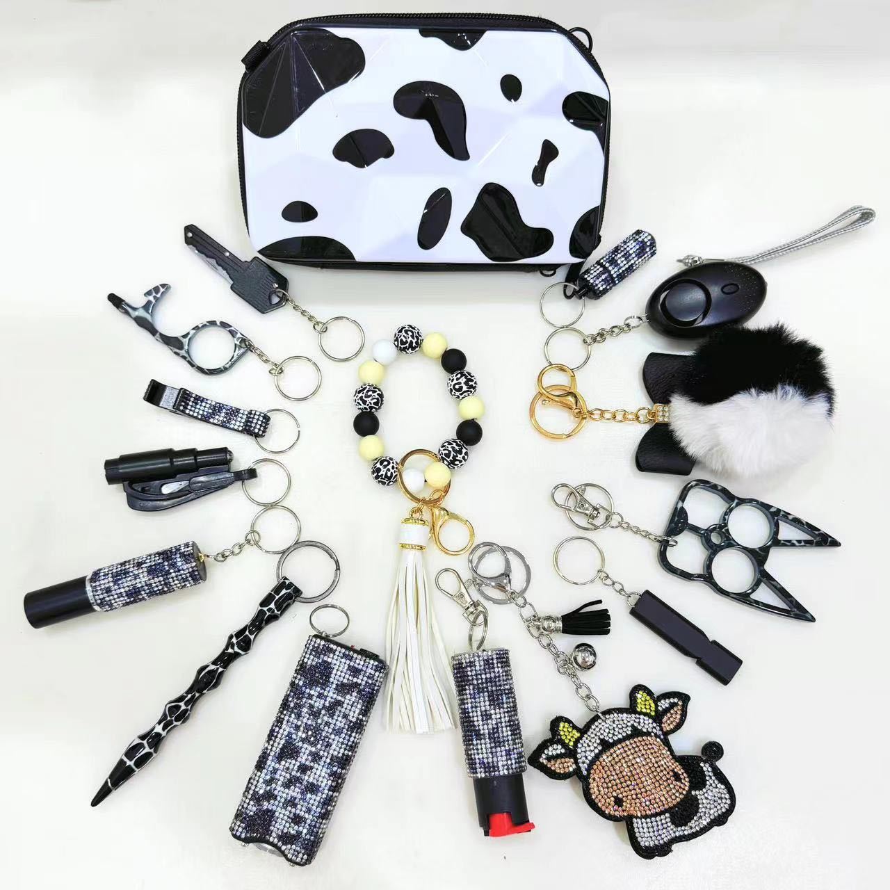 Black And White Cow Self-defense Keychain Set: