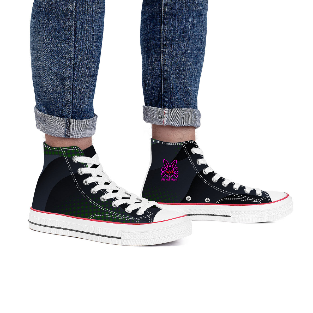 Rad Moto Bunny, Dark Night, High Top Canvas Shoes