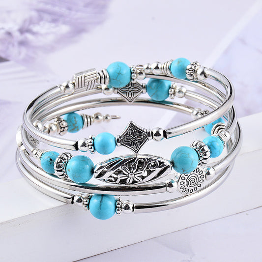 Multi-circle Layered Natural Stone Turquoise Bracelet