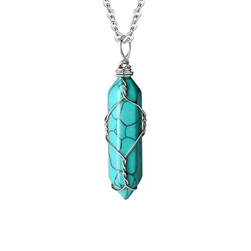 Natural Stone Wire Winding Pendant Necklace