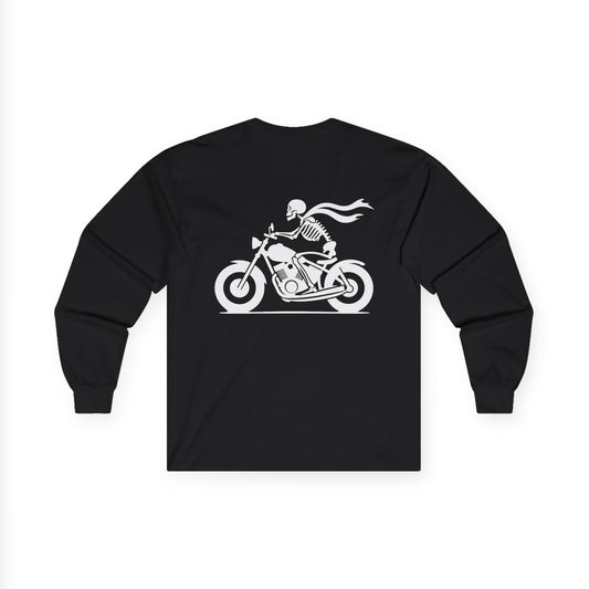 Skeleton Rider, Rad Moto Bunny, Unisex Long Sleeve Tee - Bold Graphic T-Shirt for Motorcycle Enthusiasts