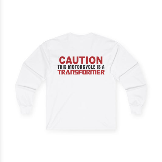 Caution, This Motorcycle is a Transformer, Rad Moto Bunny, Unisex Long Sleeve Tee - Bold Graphic T-Shirt for Motorcycle Enthusiasts