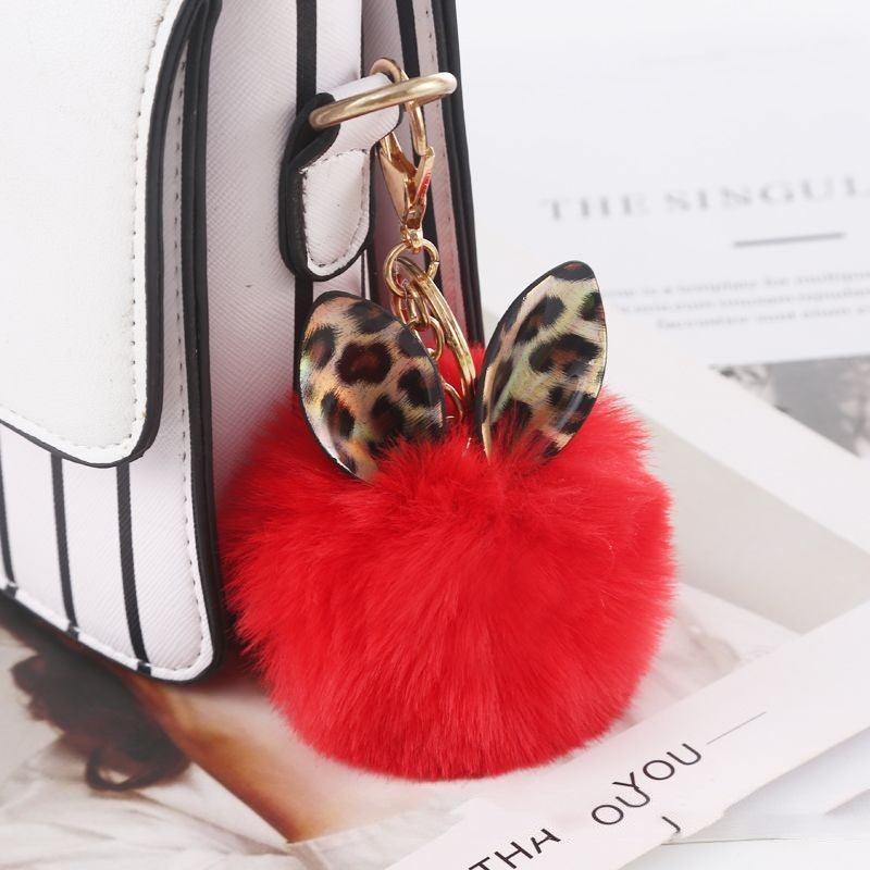 Leopard Print Fur Ball Keychain