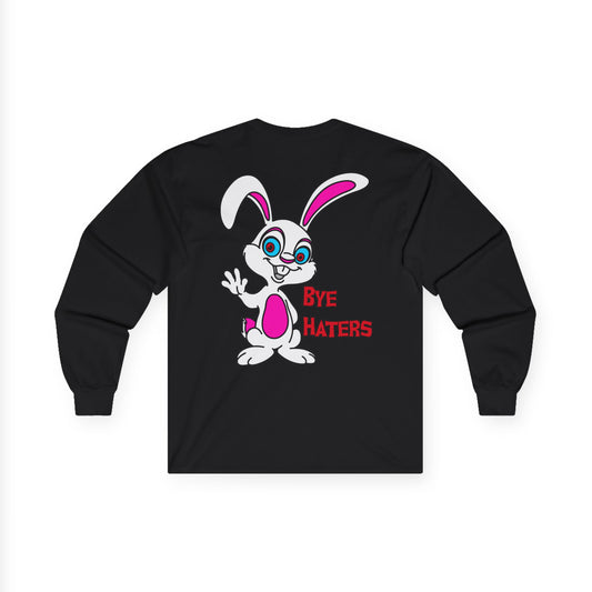 Bye Haters Bunny, Rad Moto Bunny, Unisex Long Sleeve Tee - Bold Graphic T-Shirt for Motorcycle Enthusiasts
