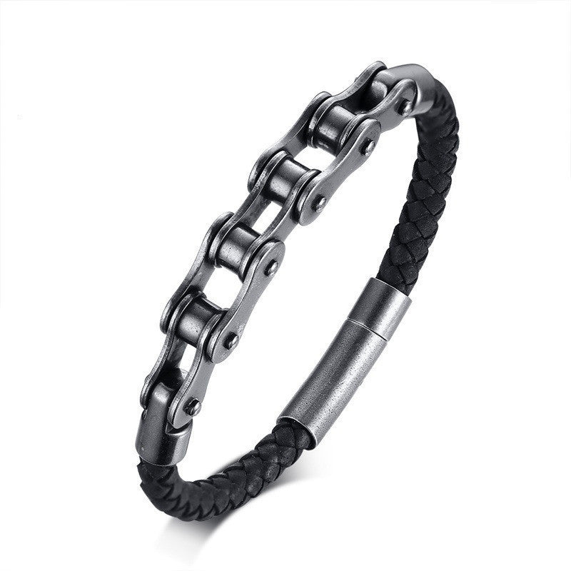 Stainless Steel Chain / Leather Bracelet