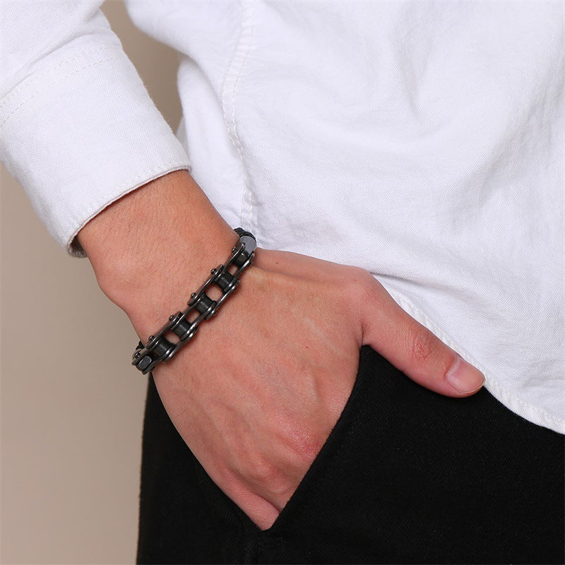 Stainless Steel Chain / Leather Bracelet