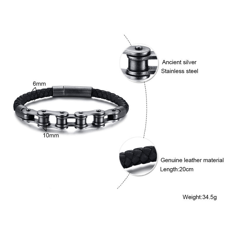 Stainless Steel Chain / Leather Bracelet