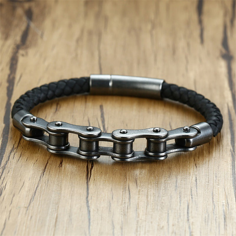 Stainless Steel Chain / Leather Bracelet