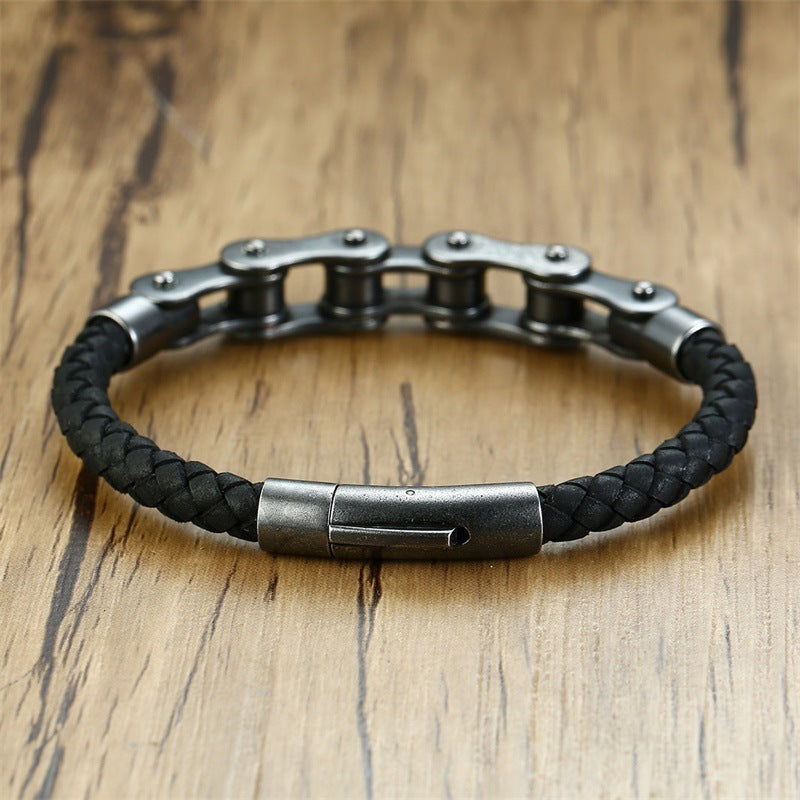 Stainless Steel Chain / Leather Bracelet