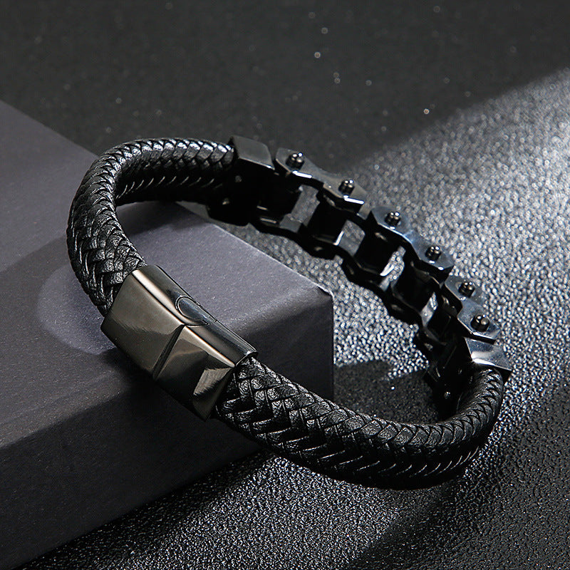 Cycolinks Braided Leather Chain Bracelet