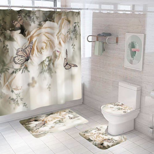 Butterfly Waterproof Polyester Bathroom Set