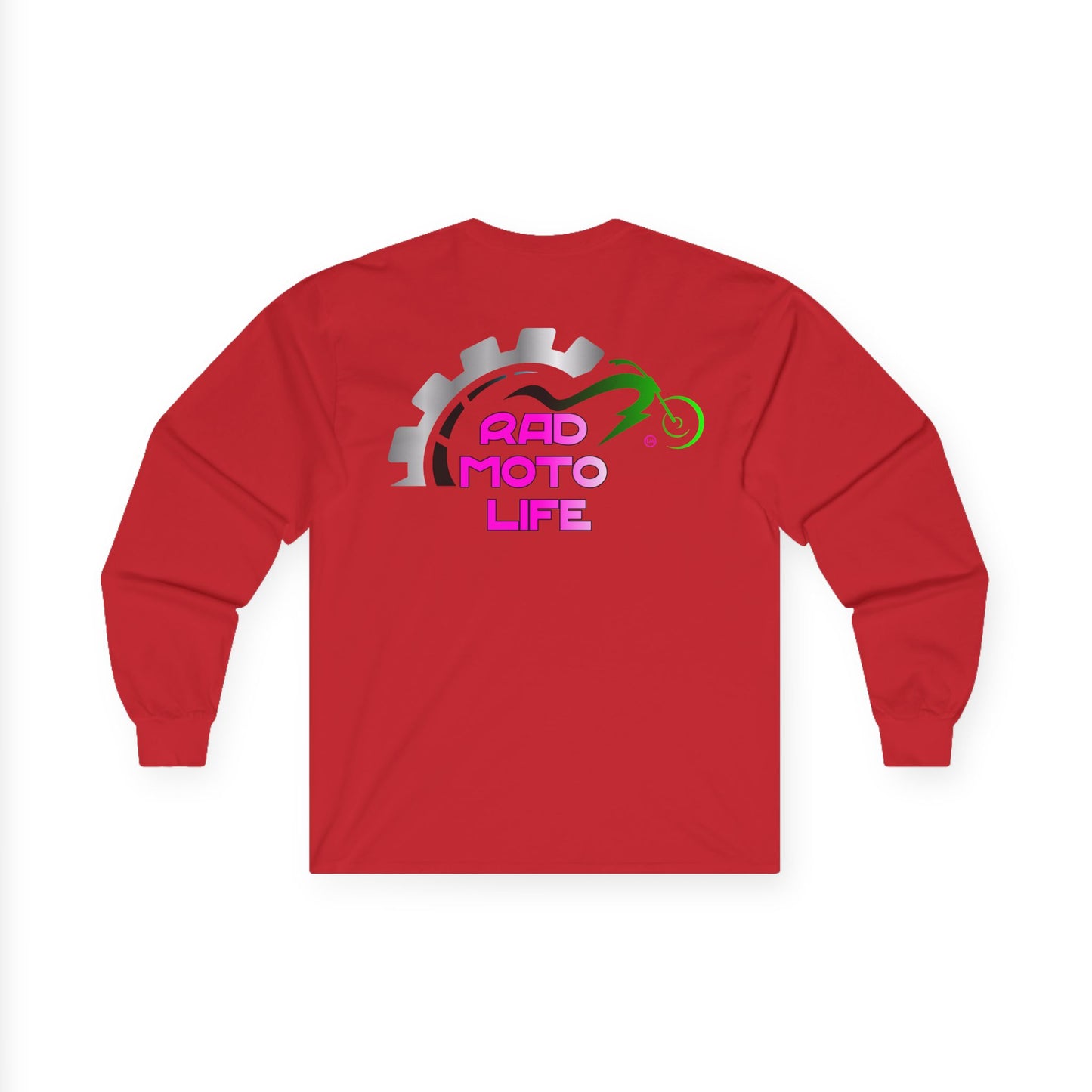 Geared, Rad Moto Life Unisex Long Sleeve Tee - Bold Graphic T-Shirt for Motorcycle Enthusiasts