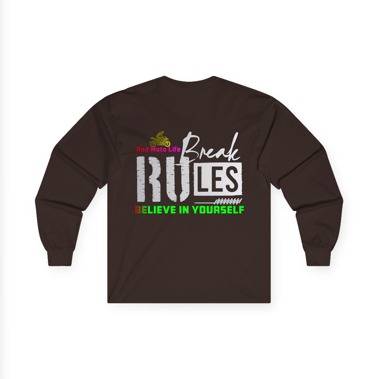 Break Rules, Rad Moto Life Unisex Long Sleeve Tee - Bold Graphic T-Shirt for Motorcycle Enthusiasts