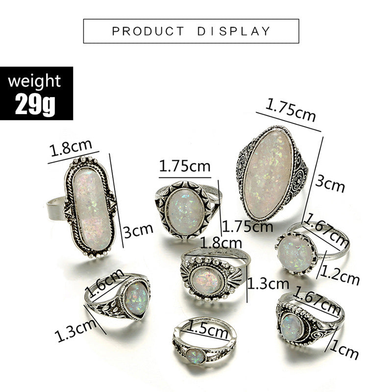 Geometric Opal Gem 8-piece Set of Rings