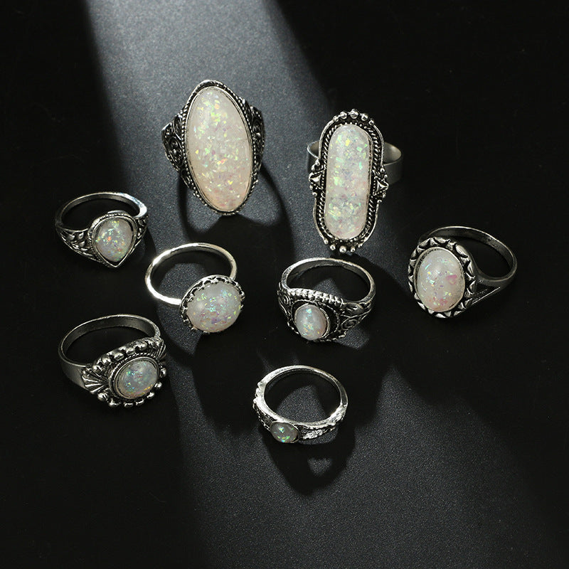 Geometric Opal Gem 8-piece Set of Rings