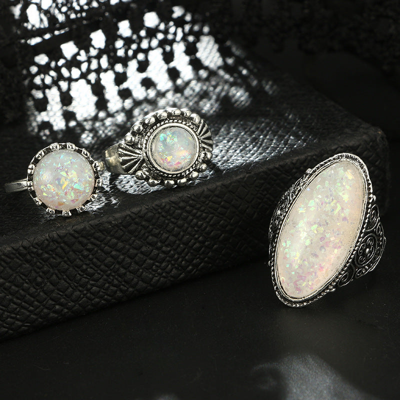 Geometric Opal Gem 8-piece Set of Rings