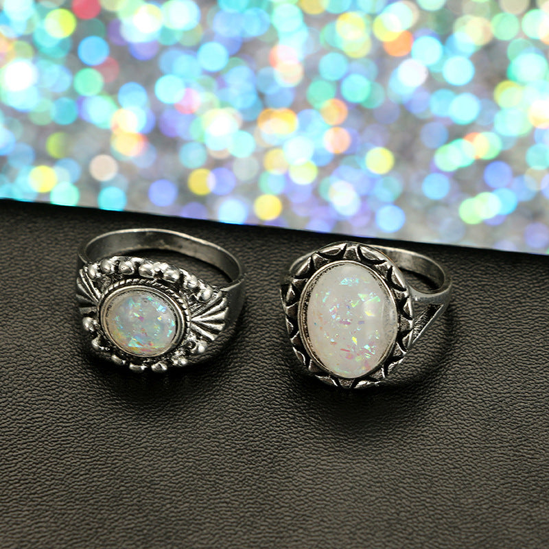 Geometric Opal Gem 8-piece Set of Rings