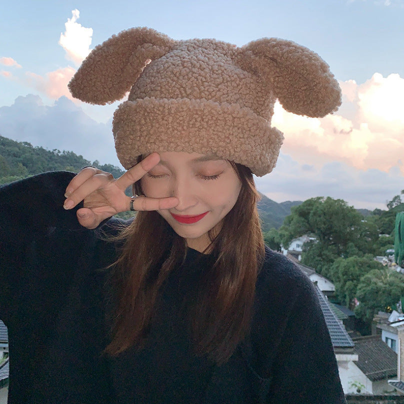 Cute Lambswool Plush Rabbit Ears Hat