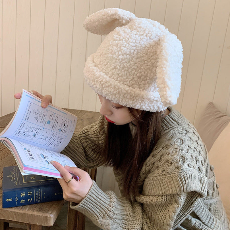 Cute Lambswool Plush Rabbit Ears Hat