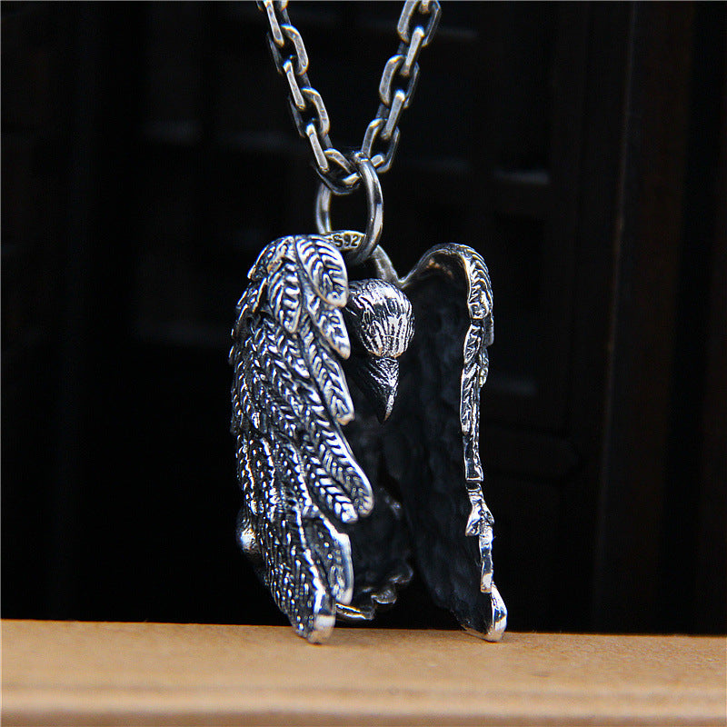 Vintage Evil Psychic Crow Sterling Silver Pendant Necklace