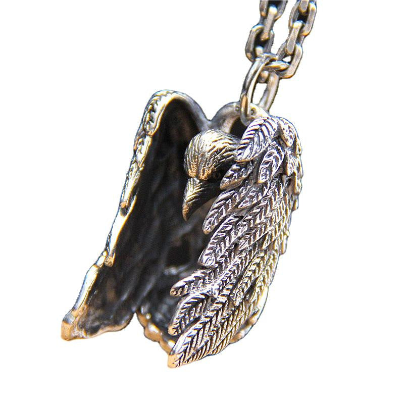 Vintage Evil Psychic Crow Sterling Silver Pendant Necklace