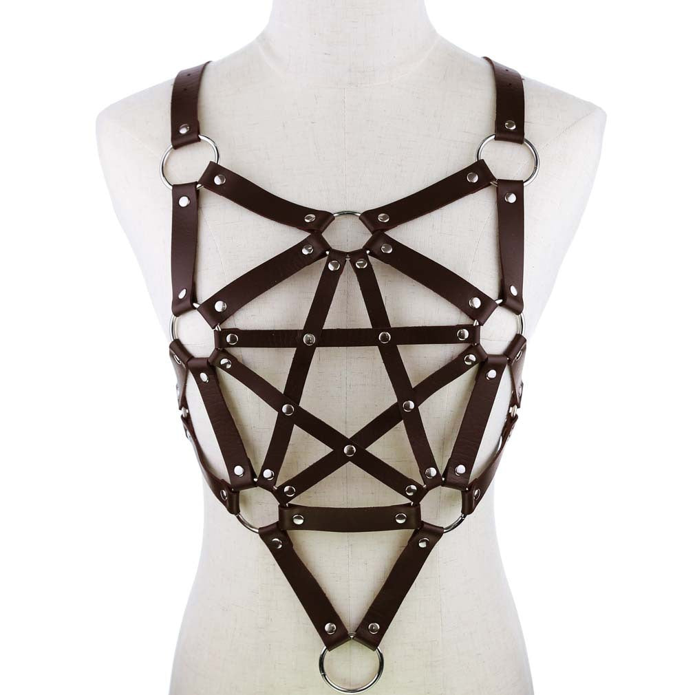 Pentagram leather body harness