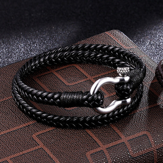 Genuine Leather Vacuette Clasp Woven Leather Bracelet