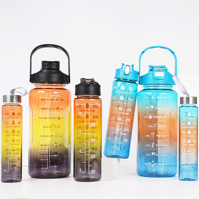 3-in-1 Gradient Color Motivational Water Bottles Set