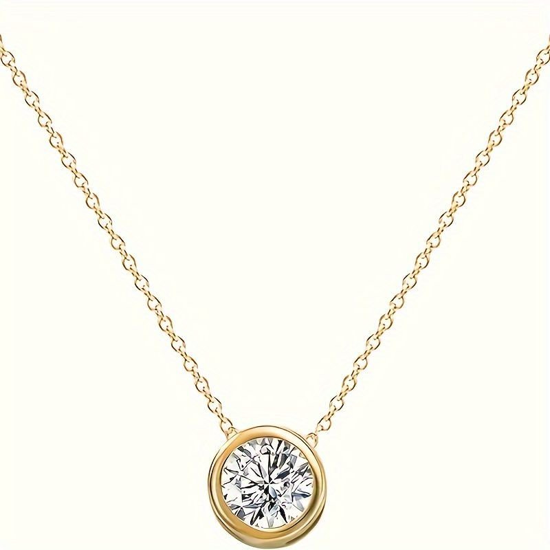 14k Solid Gold Cubic Zirconia Round Solitaire Pendant Necklace