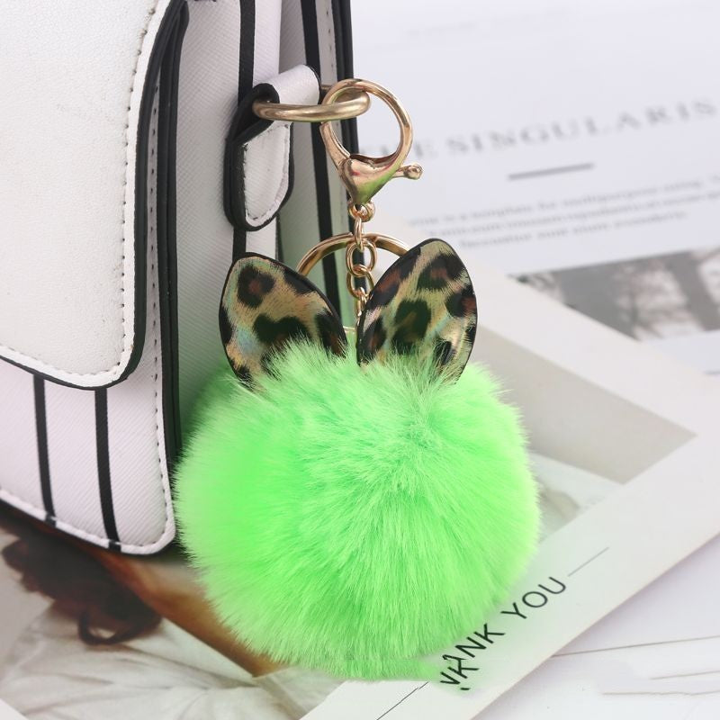 Leopard Print Fur Ball Keychain