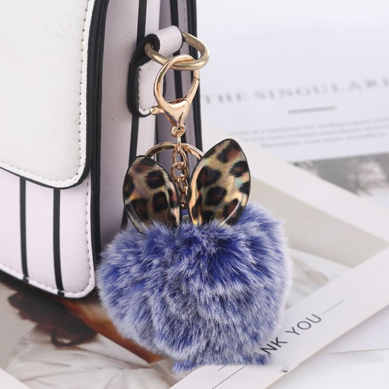 Leopard Print Fur Ball Keychain