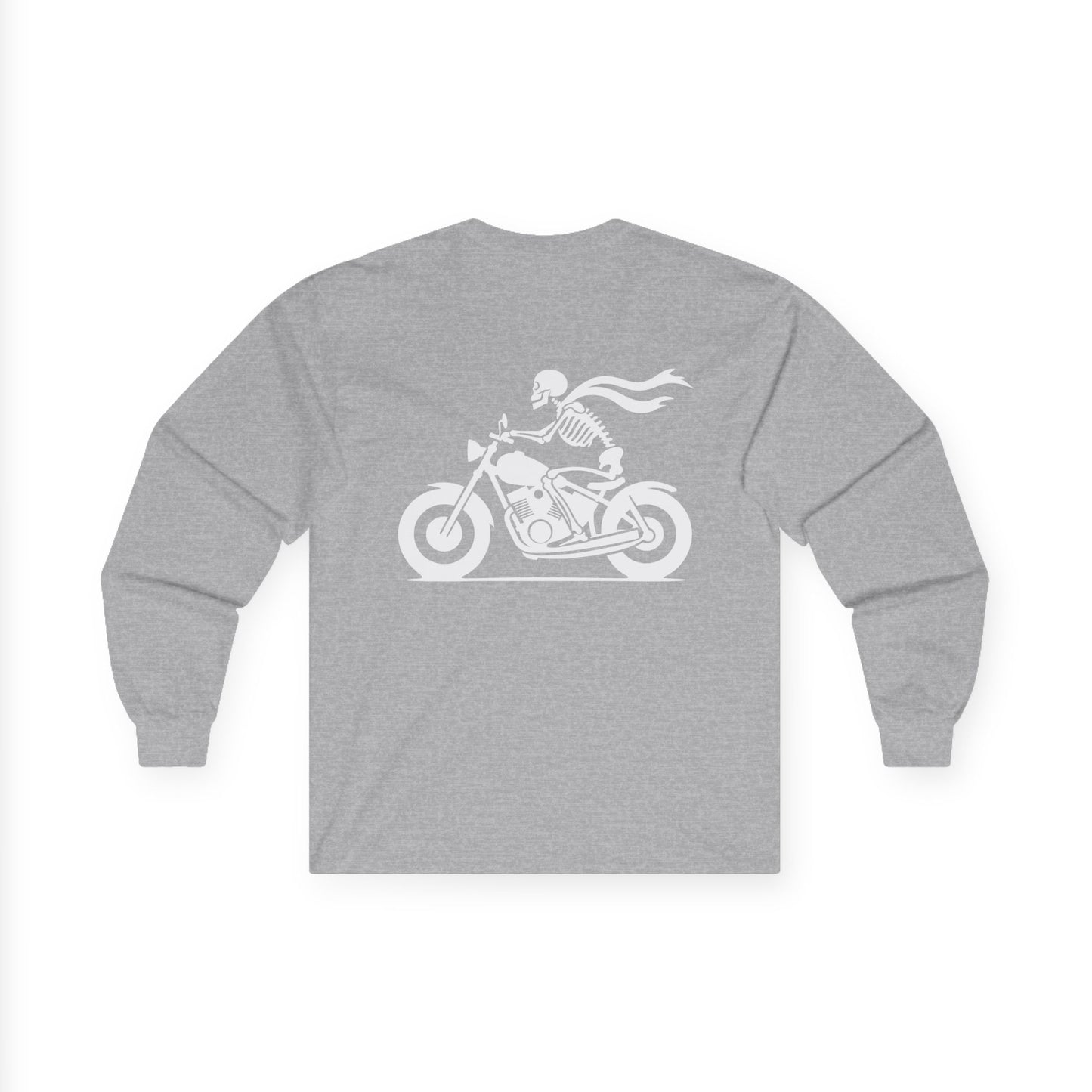 Skeleton Rider, Rad Moto Bunny, Unisex Long Sleeve Tee - Bold Graphic T-Shirt for Motorcycle Enthusiasts