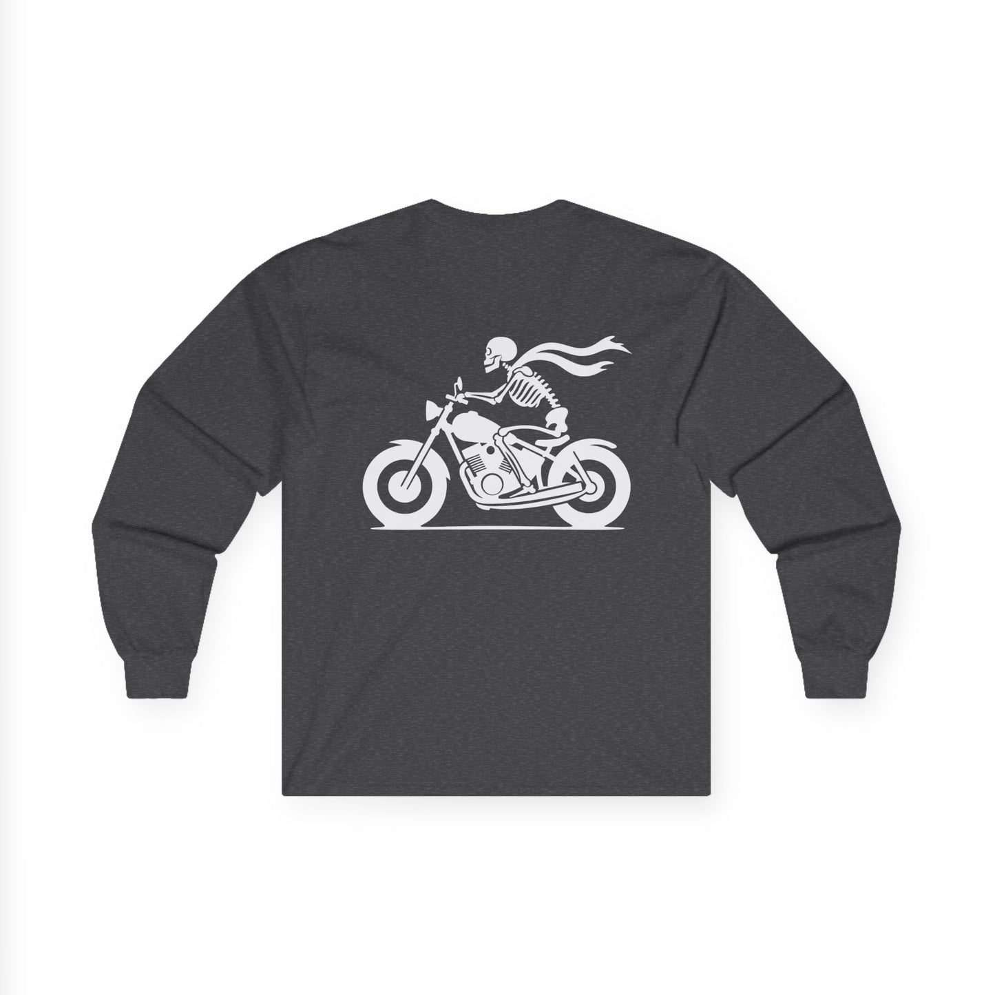 Skeleton Rider, Rad Moto Bunny, Unisex Long Sleeve Tee - Bold Graphic T-Shirt for Motorcycle Enthusiasts