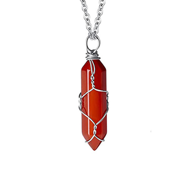 Natural Stone Wire Winding Pendant Necklace