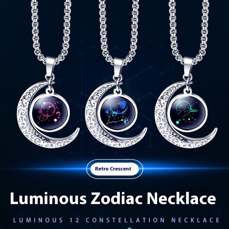Zodiac Moon Star Glowing Necklace